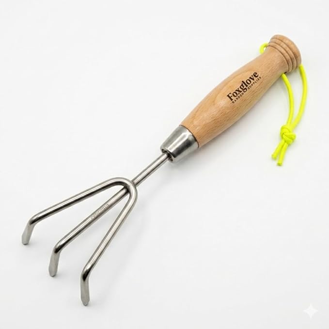Foxglove Premium Stainless Steel Hand Cultivator - Heavy Duty Garden Tool with Beechwood Handle - Durable Metal Garden Rake, Weeder & Digging Fork - Essential Hand Tiller for Soil & Garden Care