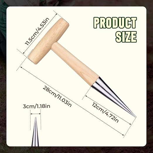 Plant Hole Digger for Planting, Seed Dibber Garden Tool, Hand Dibbler Seed Planter Tool,Bulb Planter Tool, Seeds Transplanting Plants Planting Bulbs, T Wooden Handle - Easy to Drill Holes (2PCS)