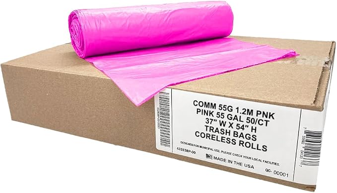 Ultrasac Heavy Duty 55 Gallon Pink Trash Bags - (Value 200 Pack) - 1.5 MIL equivalent Industrial Strength Plastic 37" x 54" for 50-55 Gal Cans -Fits Toter, Rubbermaid Brute, Carlislie Bronco etc.