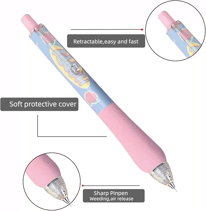 aigHOMnE 6 Piece Pin Pen Weeding Tool for Vinyl, Precision Weeding Pen Quick Air Release Tool Pinpen for Crafting and DIYs Vinyl Paper & Iron-on Projects Pen Weeder Pokey Tool (6 Piece Fruits Colour)