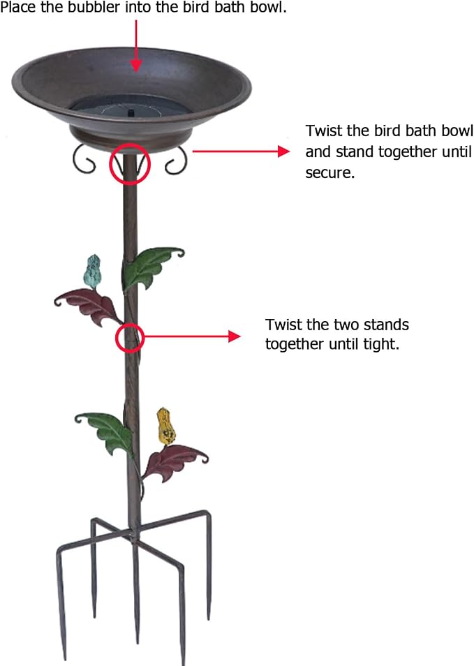 31”H Solar Bird Bath with Metal Stake, Metal Bird Bath Bubbler, Bird Baths for Outdoors with Solar Fountain for Outdoors Garden Yard Decor