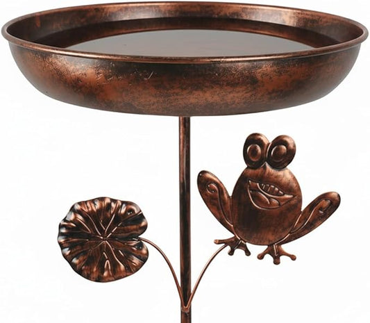dreamysoul Bird Baths for Outside, 12 Inches Dia Bird Bath Feeder Bowl with Frog Decor, Freestanding Metal Birdbath for Outdoors Garden Patio Yard Lawn
