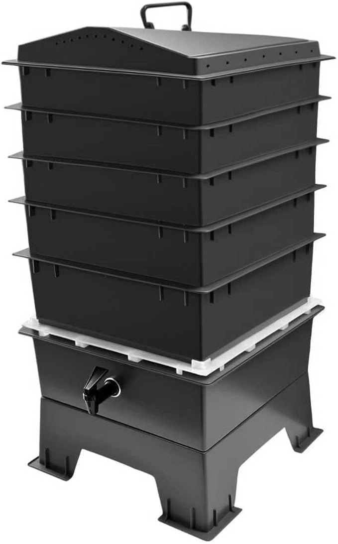 ® 5-Tray Compost Bin, Classic Model, Matt Black with Free Worm- Saver Tray