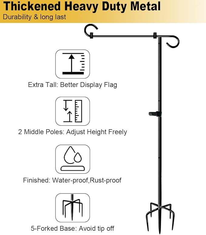 49 Inch Garden Yard Flag Stand Holder with 5 Forked Base for 12 X 18 Sign Decoration, 2 Pack