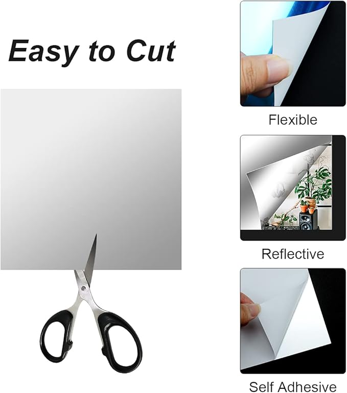 Fantasyon 10 Pieces Flexible Mirror Sheets, Self Adhesive Decorative Plastic Mirror Tiles Non-Glass Mirror Stickers for School Educational and Home Wall Decor(10x10 Inch)