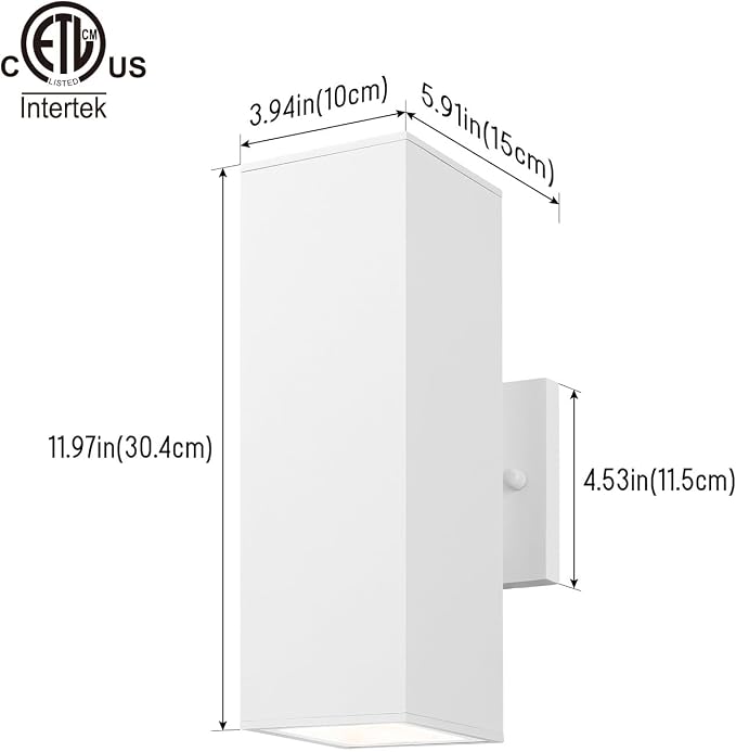 mirrea Modern Outdoor Porch Light Patio Light in 2 Lights with Aluminum Rectangular Tube and Tempered Glass Cover Waterproof Wall Sconce 2 Pack Matte White