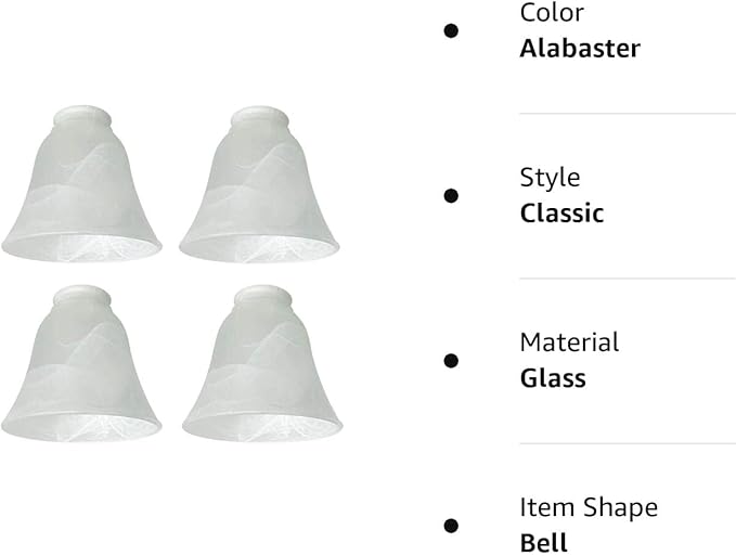 4 Pack Ceiling Fan Light Covers, Transitional Style Replacement Bell Shaped Glass Shade Ceiling Fan Replacement Globes (Alabaster, 4-3/4'')