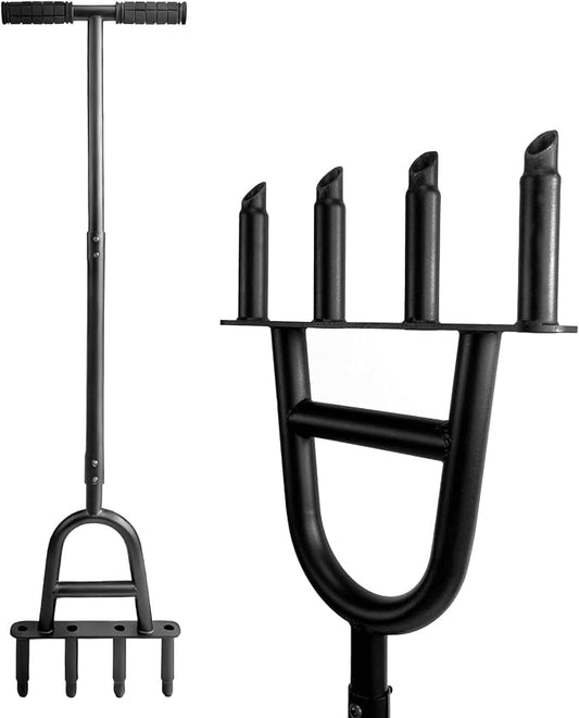 Manual Core Aerator Lawn Tool, Lawn Aerator Tool with 4 Hollow Tines, Plug Aerator 3-Piece Easy Assembly, 45" Ergonomic Yard Grass Aerator for Lawn, Compacted Soil Aeration