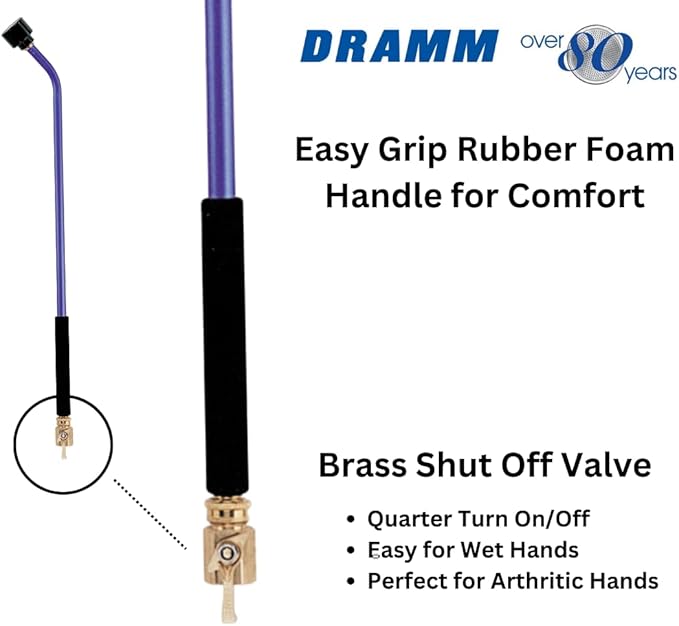 Dramm ColorMark Soft Rain Watering Spray Wand – 30” Long, ORange – Lightweight & Durable with 8" Foam Grip and Brass Shut-Off Valve – Ideal for Hanging Baskets, Planters, Gardens, Shrubs & Seedbeds