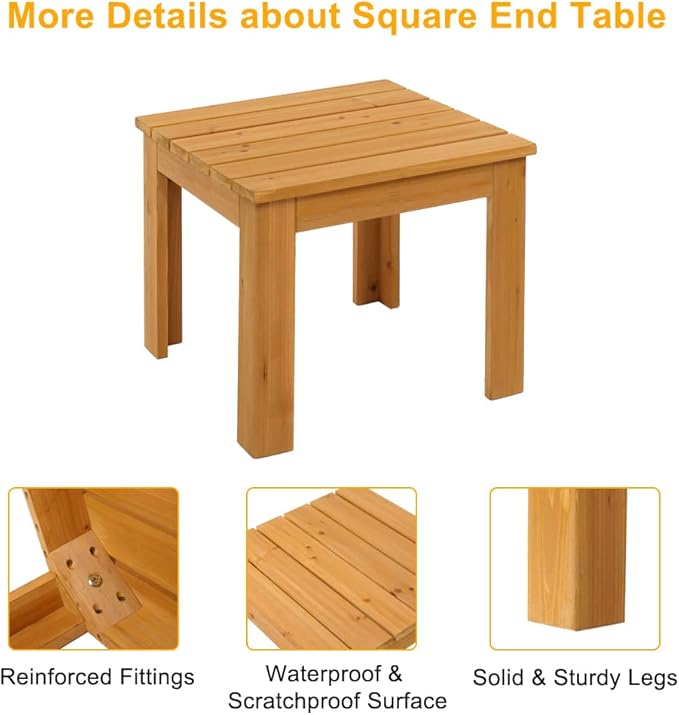 Patio Coffee Bistro Side Table,Indoor Outdoor Small Wooden Square Side/End Table,Sofa Bedside Table Nightstand,Modern Wood Bedside Table,with Waterproof Frame,for Garden Yard Lawn Balcony (Natural)