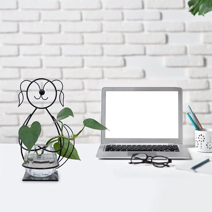 Desktop Glass Planter Vase Holder, Metal Dog Plant Terrarium Stand for Plants Creative Decorations for Home Patio Lawn Garden …