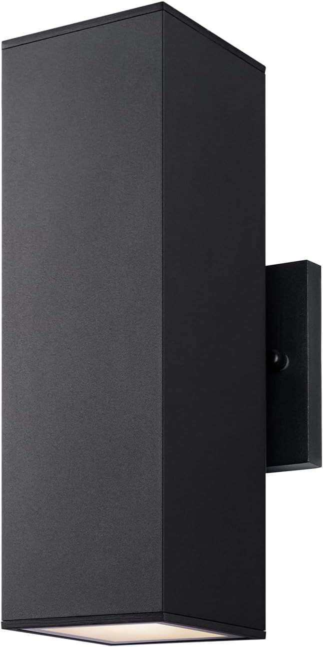 mirrea Modern Outdoor Porch Light Patio Light in 2 Lights with Aluminum Rectangular Tube and Tempered Glass Cover Waterproof Wall Sconce Matte Black
