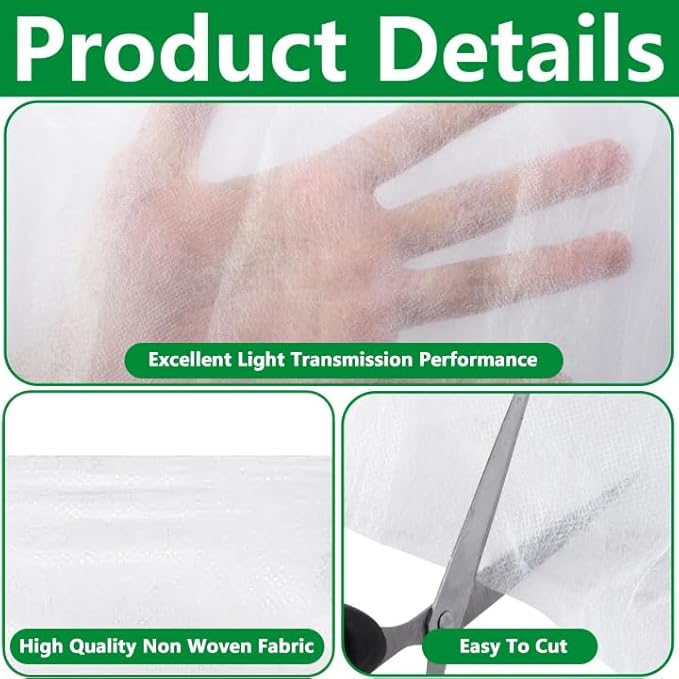 DECOHS 24 x 10 Ft Plant Sun Protection Cloth, Garden Plant Shade Cloth, Non-Woven White Light Refraction Sunshade Cloth for Protecting Plants Vegetable Rows from Direct Sunlight