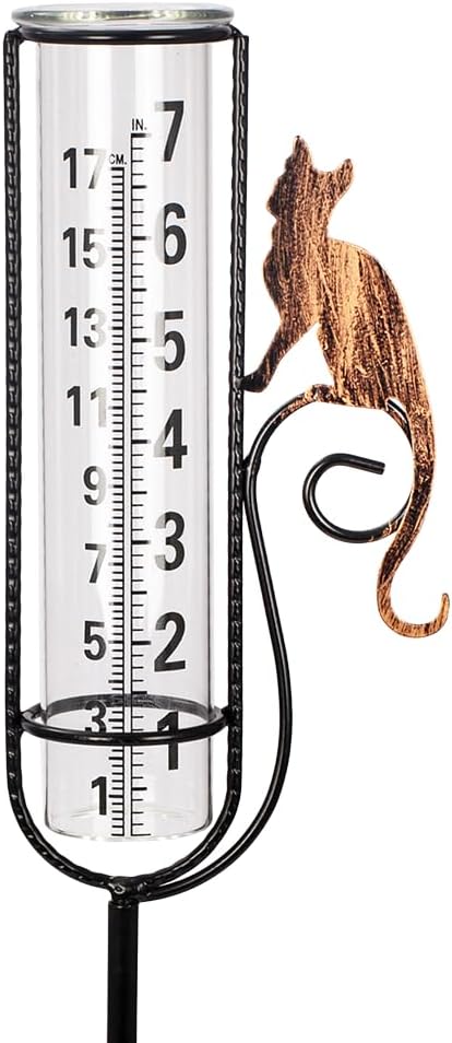 Rain Gauge Outdoor with 7 Inch Glass Tube, Rain Gauges Large Clear Numbers Measure Gauge for Yard, Garden, Lawn(Cat)