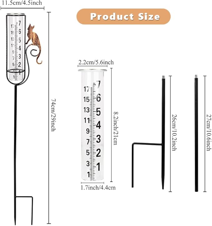 Rain Gauge Outdoor with 7 Inch Glass Tube, Rain Gauges Large Clear Numbers Measure Gauge for Yard, Garden, Lawn(Cat)