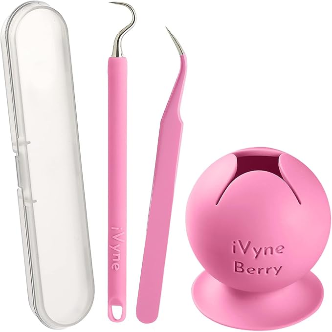 iVyne Berry and Silicone Weeding Tools - Suction Vinyl Weeder, Craft Tweezer, Scrap Collector Holder - Cricut & Silhouette Accessories - Pink