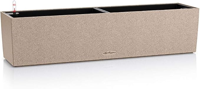 Lechuza BALCONERA Stone 80 Sand Beige, Self-Watering Window Box (Railing Planter), H7.5 L31.1 W7.5 in