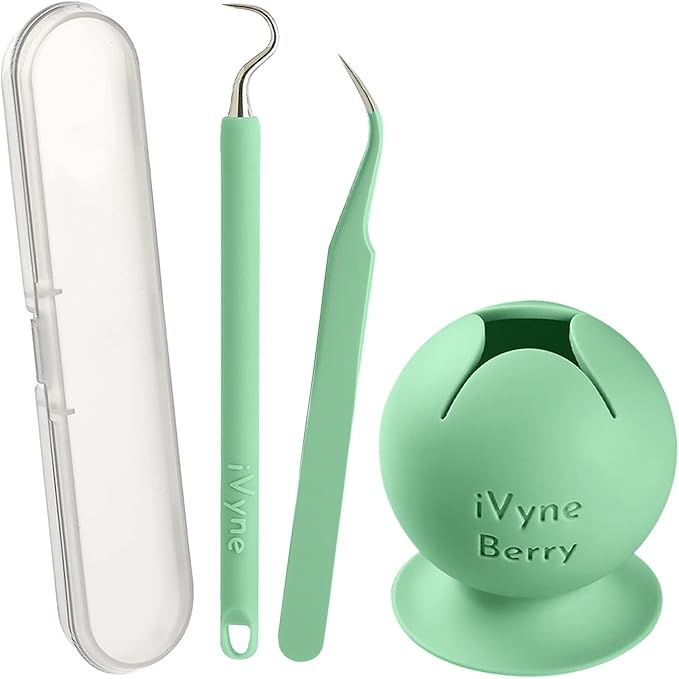 iVyne Berry and Silicone Weeding Tools - Suction Weeder, Craft Tweezer, Scrap Collector Holder, Vinyl Weeding Tool Kit for Cricut, Silhouette Accessories - Green