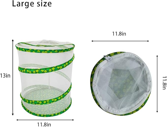 Pop-up Insect and Butterfly Habitat Cage Growning Garden Washable, Reusable, Folds Flat Dragonfly Caterpillars Mesh Cage Feeder Butterfly Growing Kit (Large)