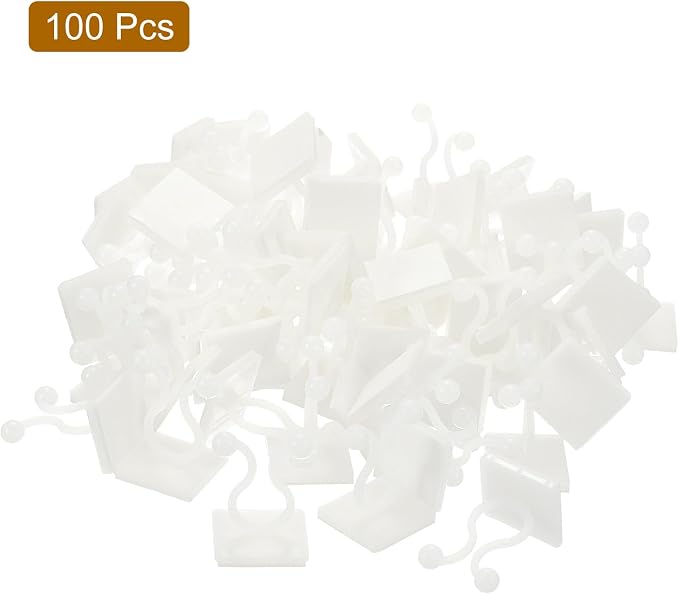 uxcell 100Pcs Plant Climbing Wall Fixture Clips, Plant Fixer Self-Adhesive Hooks Wire Fixing Supporting for Indoor Outdoor Decoration and Cable Wire Fixing (White, 9.5mm/0.37")