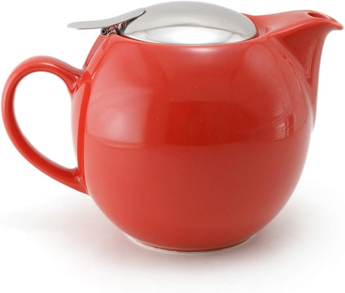 Zero Japan Bee House Round Teapot For One, 24 Oz - Ceramic Tea Pot with Stainless Steel Lid and Infuser, Smooth-Pour Spout, Diswasher and Microwave Safe Tea Pots (Tomato)