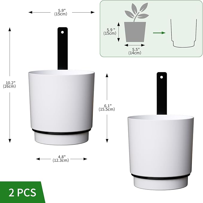 2 Pcs Wall Mounted Hanging Planter Vase for Indoor Outdoor Plants,Modern Metal Wall and Ceiling Hanging Flower Pot with Removable Flower Pot,Minimalist Decor for Herbs Succulents Flowers,5.9Inch,White