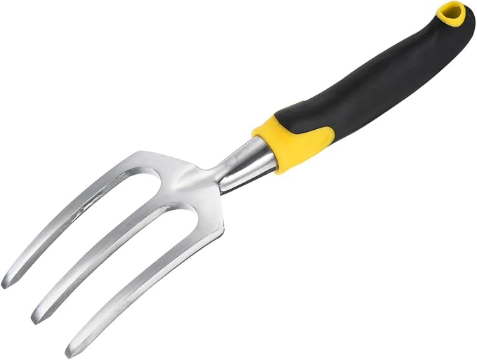PATIKIL 10.8" 3 Tines Hand Gardening Fork, Aluminum Alloy Non-slip Handle Hardened Digging Pitch Fork for Backyard Weeding Farm Planting, Silver