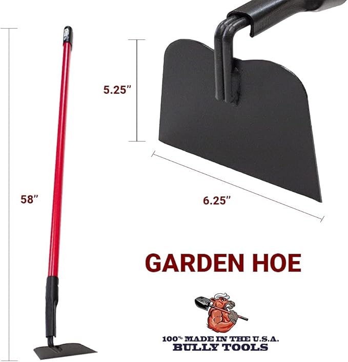 BULLY TOOLS 12-Gauge Garden Hoe w/Fiberglass Handle - Ideal Heavy-Duty Gardening for Unwanted Growth, Cultivating, Soil Prep & Yard Work - Durable Hoe Garden Tool for Tough Soil & Lawn - Made in USA