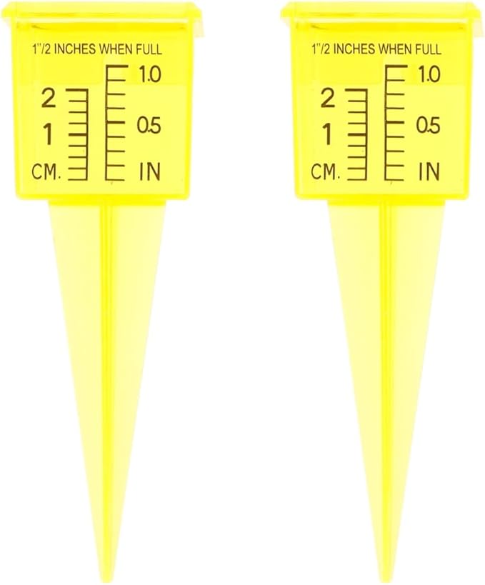 Housoutil 2Pcs Rain Gauge Sprinkler Outdoor, 1.5 Inch Lawn Water Gauge, Measuring Tool for Accurate Rainfall Monitoring, Yellow Precision Measuring Cups for Garden Yard and Grass Watering