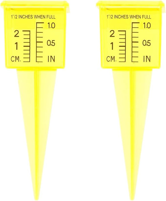 Housoutil 2Pcs Rain Gauge Sprinkler Outdoor, 1.5 Inch Lawn Water Gauge, Measuring Tool for Accurate Rainfall Monitoring, Yellow Precision Measuring Cups for Garden Yard and Grass Watering
