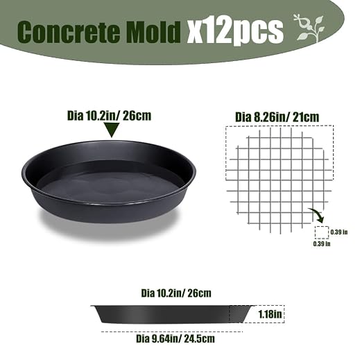6 Pcs Stepping Stone mold with Reinforced Steel Net, Round Plastic Cement molds for Concrete, Dia 10.2 in/ 1.18 in Depth Black Tray, Reusable DIY Form for Garden Path, Walkway