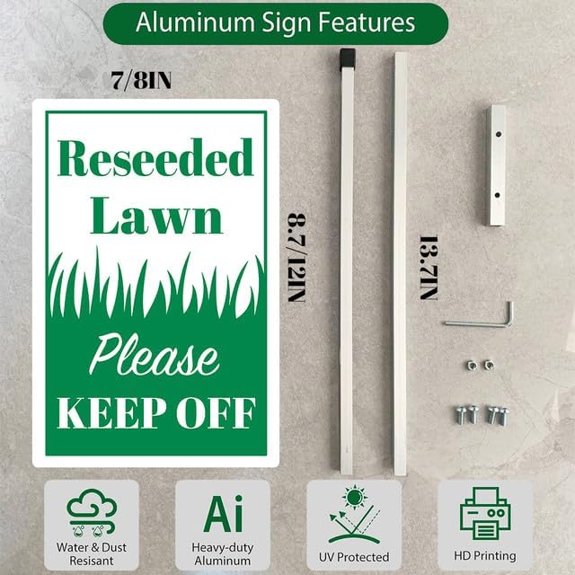 Reseeded Lawn Please Keep Off Yard Sign With Stakes 8x12 inches Rustproof Reflective Aluminum Stay Off Grass Lawn Sign Stand for Home Garden Outdoor