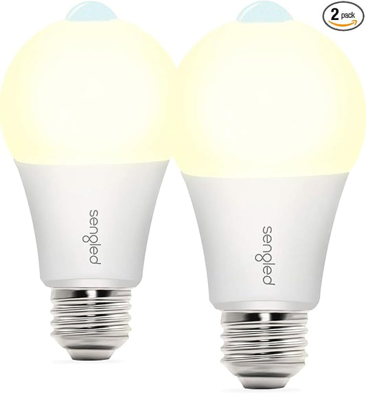 Sengled Motion Sensor Light Bulbs, A19 LED Dusk to Dawn Bulbs 3000K Soft White, Motion Activated Indoor Outdoor Light Bulbs 8.8W (60W Equivalent) 800 Lumens for Porch, Garage, Hallway, 2 Pack