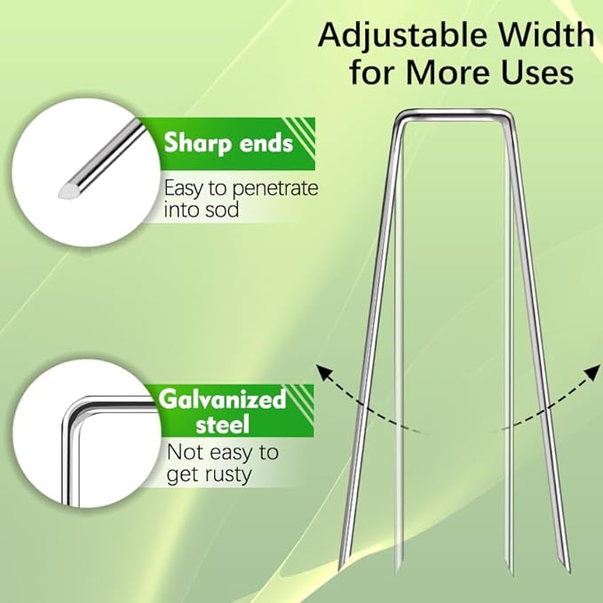 150 Pack Landscape Staples 4 Inch 12 Gauge Garden Stakes Galvanized Garden Staples Pins Anti-Rust Ground Stakes for Weed Barrier, Irrigation Tubing, Yard Lawn, Landscape Fabric