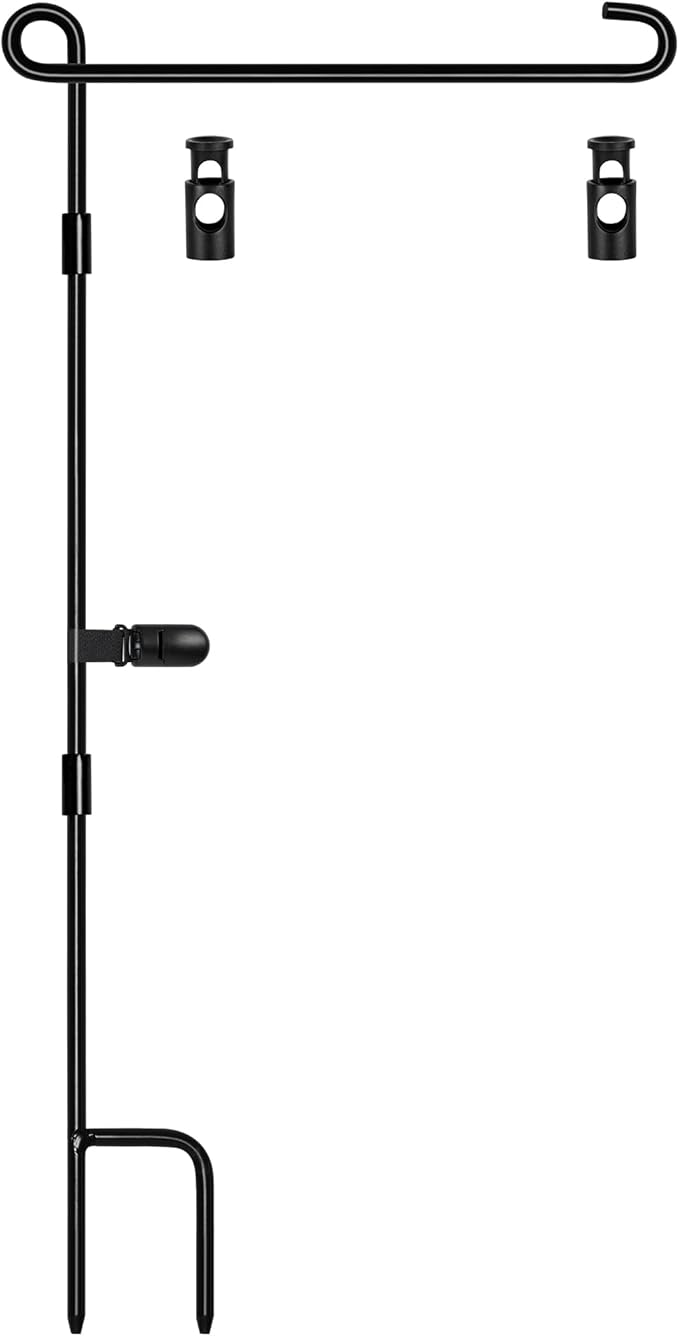 Garden Flag Stand,12x18 Garden Flag Holder for Lawn Yard,Premium Yard Sign Stakes Hanger with Clip and Two Stoppers,Metal Mini Banner Flagpole for Outside Christmas Memorial Labor Decorations