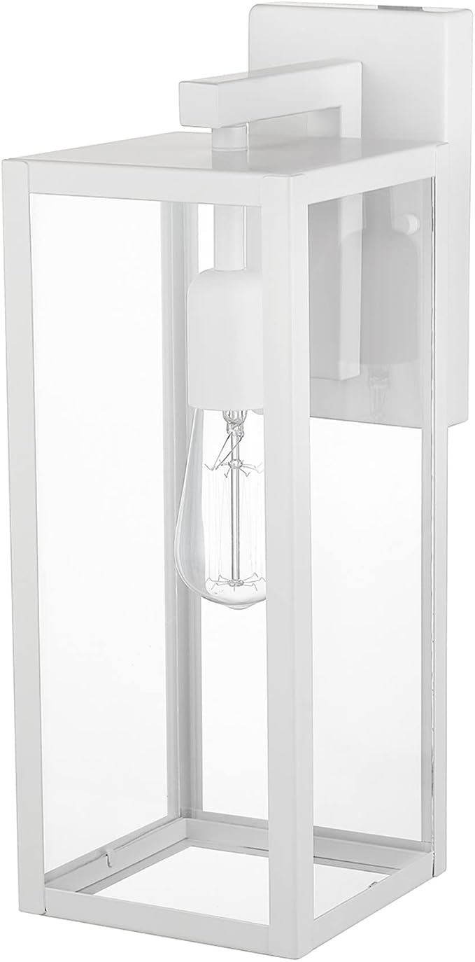Globe Electric 44836 Bowery 1-Light Outdoor Indoor Wall Sconce, Matte White, Clear Glass Shade