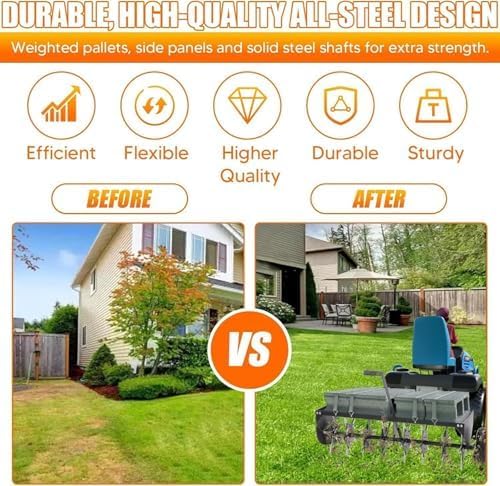 VELPAX 52" Tow Behind Plug Aerator with Transport Wheels, Plug Aerator Tow Behind with 40 Galvanised Steel Tines, Tow Behind Aerator for Gardens, Lawns, Farms