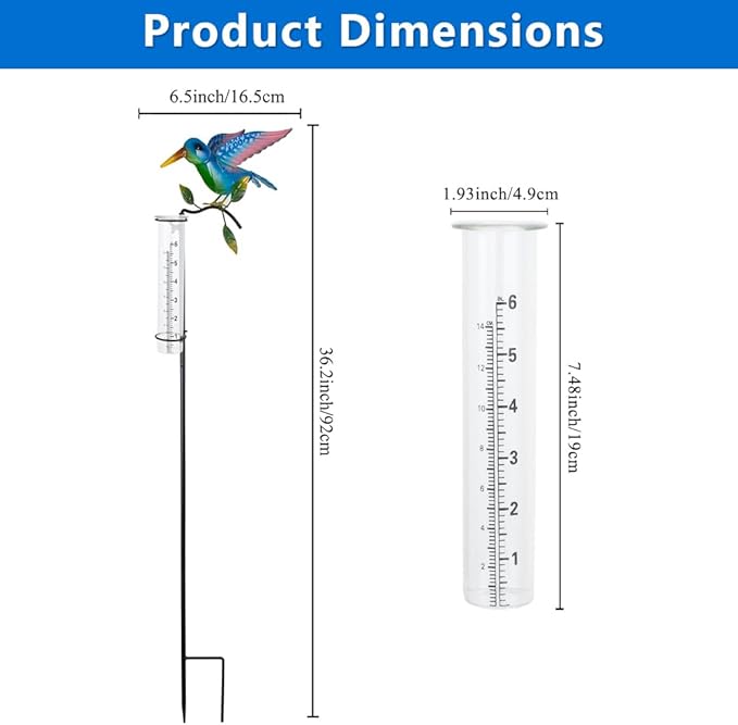 商品名称 Rain Gauge Outdoor with 6-Inch Glass Tube, Metal Rain Gauge with Bird Decor, Decorative Rain Water Gauge Garden Stake for Garden, Yard Lawn, Patio | Decorative Rain Gauge, 6-Inch Glass Rain Gauges