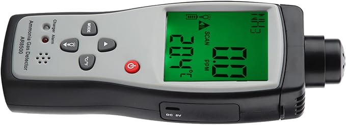 Fafeicy Smart Sensor AR8500 Gas Detector, ABS Material, High Sensitivity NH3 Monitor, Handheld Tester for Farms, Power Plants, and Mines