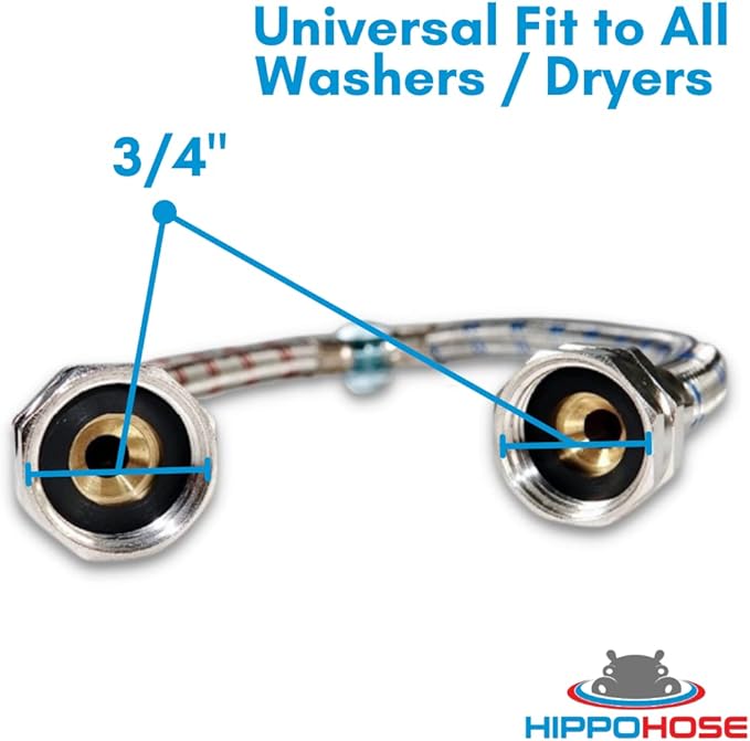 Washing Machine Y-Mixer/Y-Split Water Hose - Burst Proof STAINLESS STEEL - (1 FT) Long Legs - 3/4 Inch Brass Fittings - Y-Splitter Water Hose Connector for Washing Machines Hot & Cold Water Supply