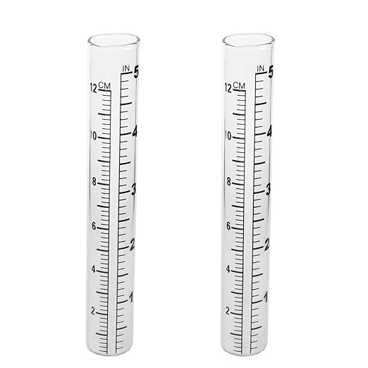 Garneck 2Pcs 5'' Rain Gauge Outdoor Rain Meter Laboratory Flat Replacement Tube for Plants Garden Replacement Tube Indoor Measure Gauge for Garden Accurate