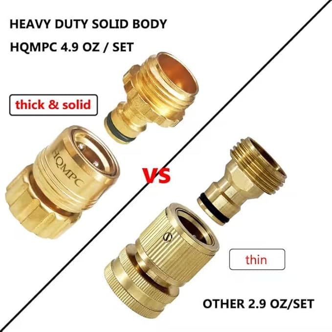 HQMPC Garden Hose Quick Connect No Pb Brass Hose Quick Connect Quick Connect Hose Fittings Water Hose Connectors 3/4" GHT (4SETS)