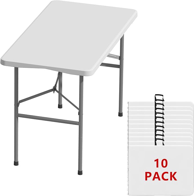 4FT Folding Tables – Heavy Duty Portable Foldable Picnic Table with Built-in Handle, 450 lb Capacity – Ideal for Events, Parties, Crafts, Camping & Dining (10-Pack, White)
