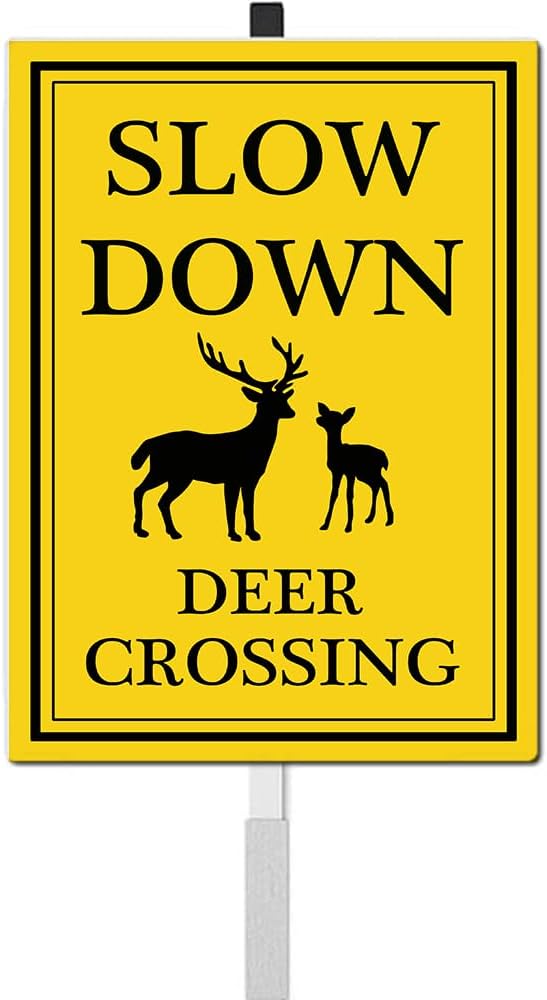 Deer Crossing Sign Slow Down Yard Sign with Stake Rustproof Reflective Aluminum Caution Safety Signs Drive Slowly Watch for Deer Animal Sign for Street Neighborhoods