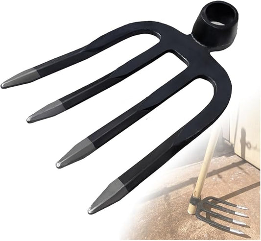Heavy Duty Forged Eye Hoe Fork for Garden - 4 Tines Digging Spading Fork, Forged High-Carbon Steel (Corrosion-Resistant), Effortless Tool for Digging, Harvesting Tubers, Weeding