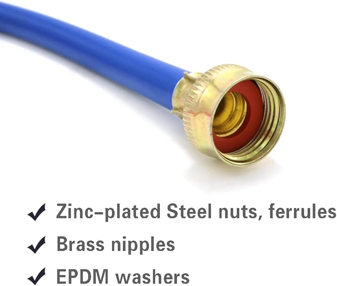 Rubber Washing Machine Y Mixer Hose Connector, Hot and Cold Color Coded, 3/4" Fittings, 1 ft (12") Length