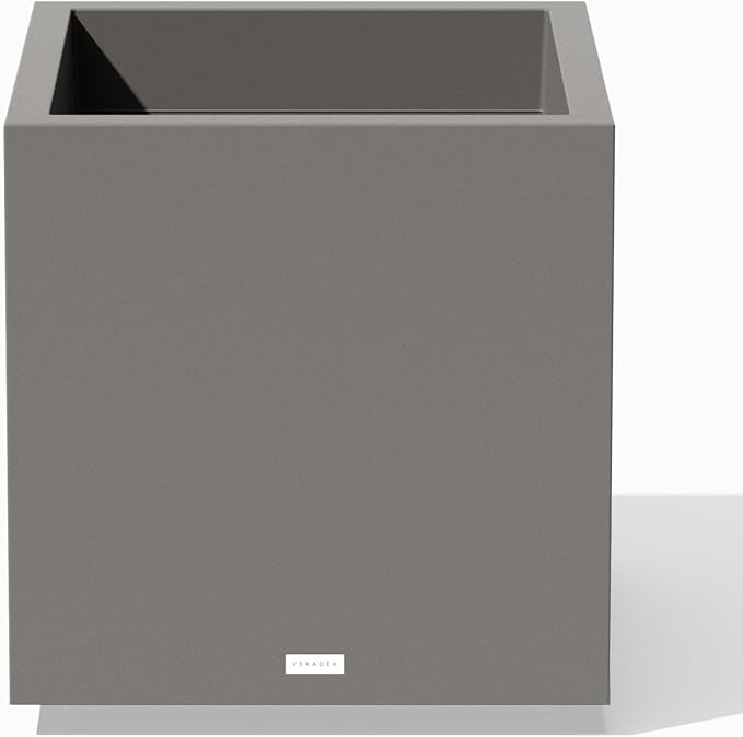 Veradek Block Series Cube Plastic Planter - Large Square Planter for Indoor or Outdoor Patio/Garden | Durable All-Weather Use with Drainage Holes | Modern Décor for Tall Plants, Trees, Flowers