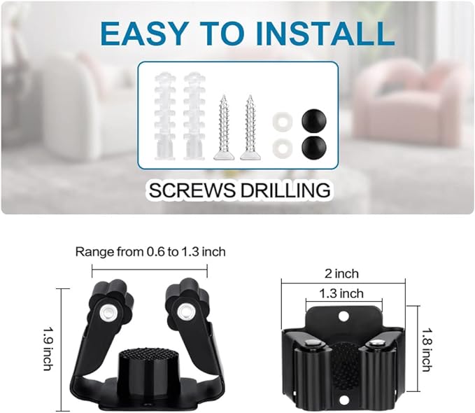 JAMEND CLXP 24PCS Broom and Mop Holder, Heavy Duty Garden Tool Organizer Rack Rake and Shovel Handle, Stainless Steel Mop Hanger. Wall Mounted with Screws.Matte Black