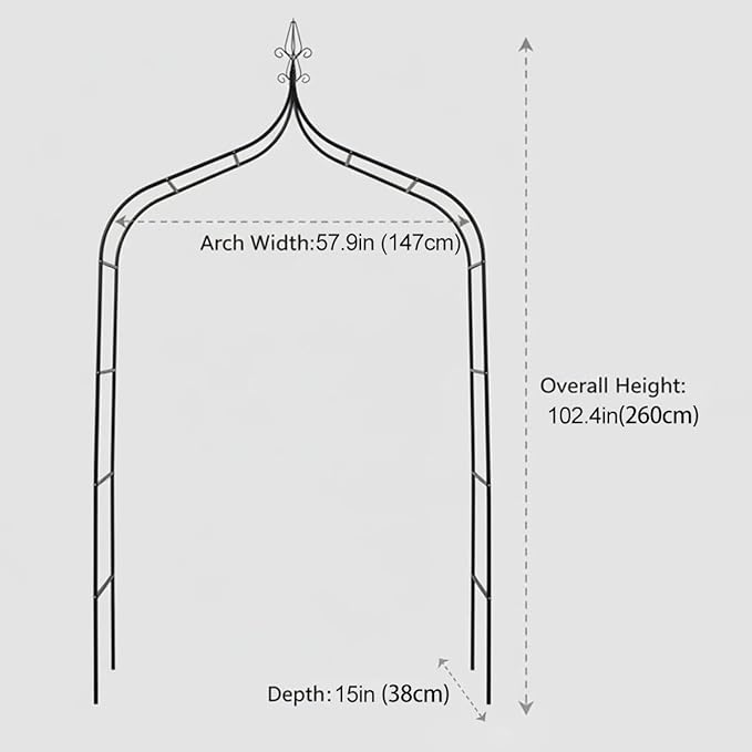 Thickened Metal Garden Arch,16mm Pipe Diameter Heavy-Duty Gothic Garden Arbor for Climbing Plant Roses Vines, Garden Patio Bridal Party Decoration Wedding Arch (Black, XL)