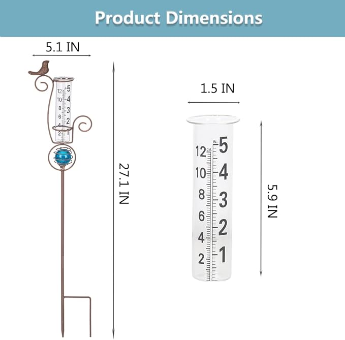 27'' Rain Gauge Outdoor, Rain Gauge with Luminous Beads for Garden, Yard, Patio, Pathway